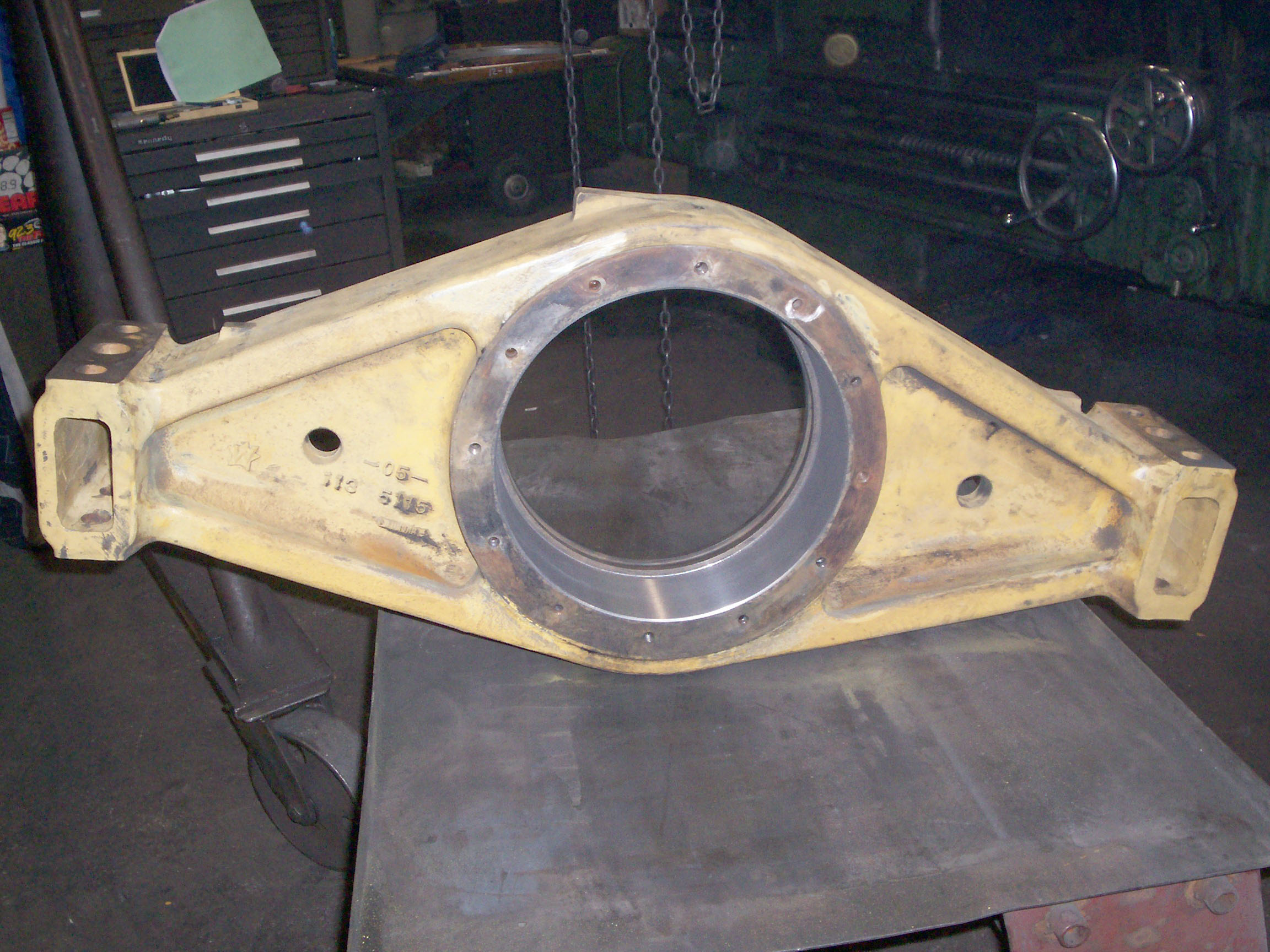 Trunion yoke from CAT loader rebuilt bearing areas BMR Group
